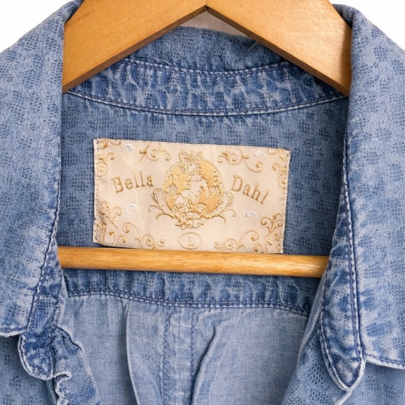 Bella Dahl Blue Leopard Tencel Hi-Low Button Down Shirt Size L - Picture 5 of 5